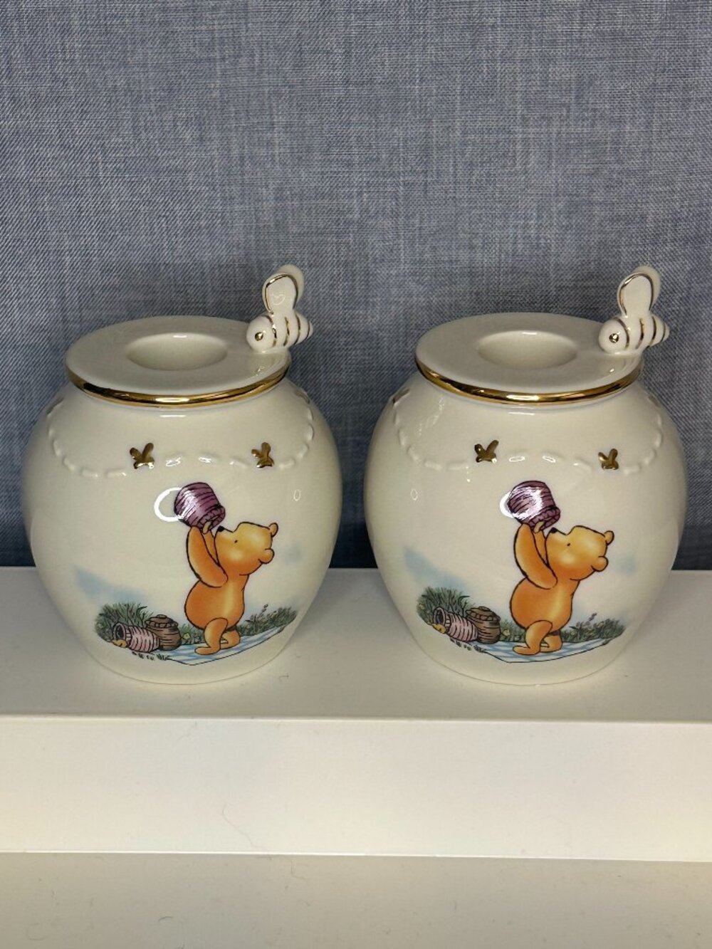 24 kt LENOX WINNIE THE POOH HONEY POT CANDLESTICKS set Disney Classic COA - Picture 7 of 16
